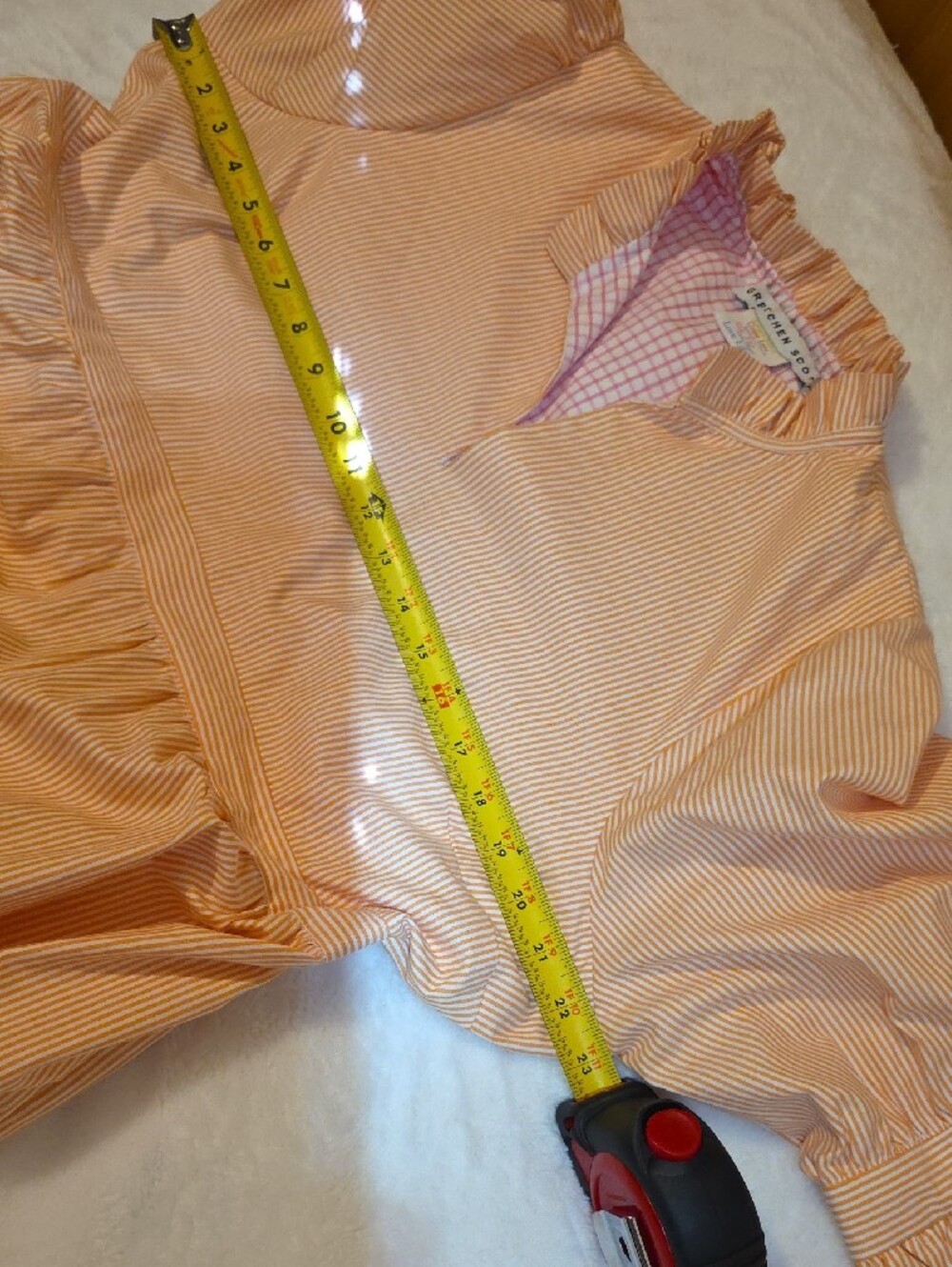 Gretchen Scott Women's Orange/White Pinstripe Tiered Ruffled Dress Size Large - Picture 5 of 12